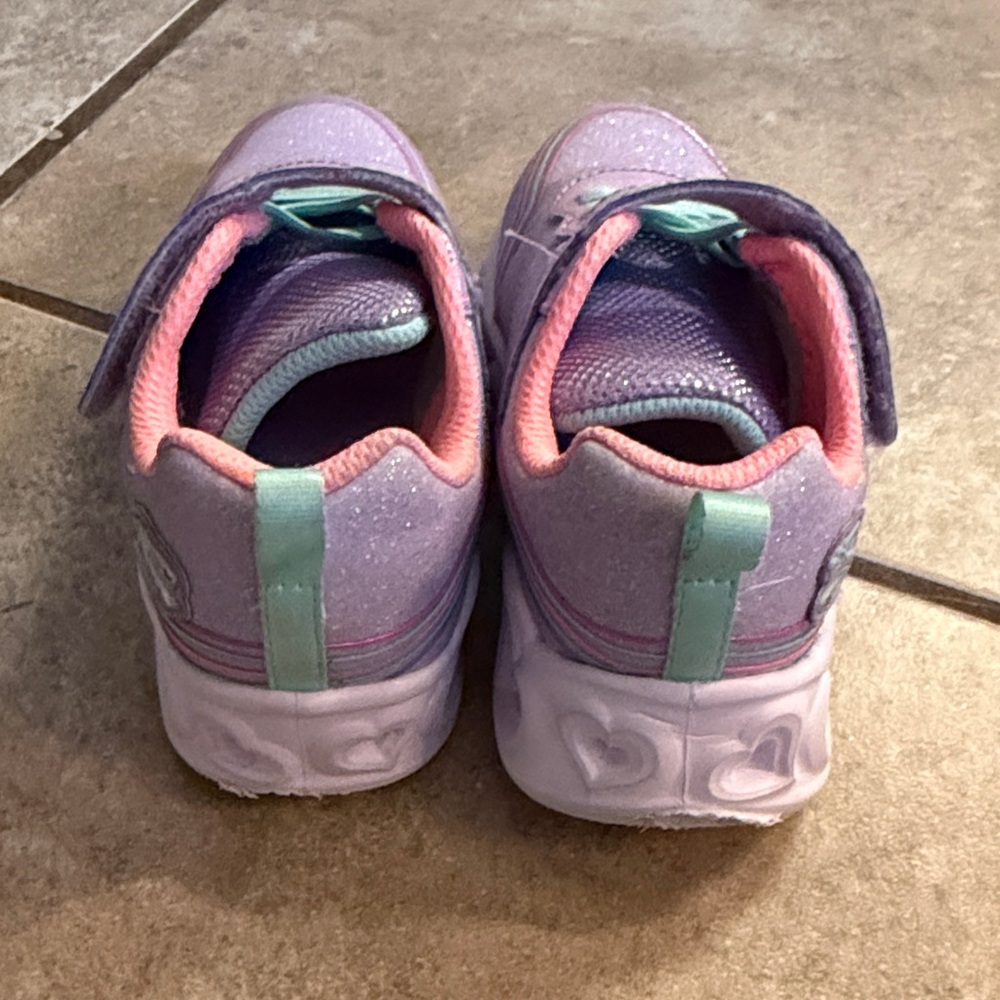 Skechers Toddler Heart Lights Sneakers in Purple, Pink & Mint - Picture 3 of 5